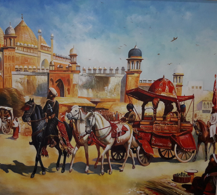 Mughal art painting (ART_6706_39483) - Handpainted Art Painting - 42in X 30in