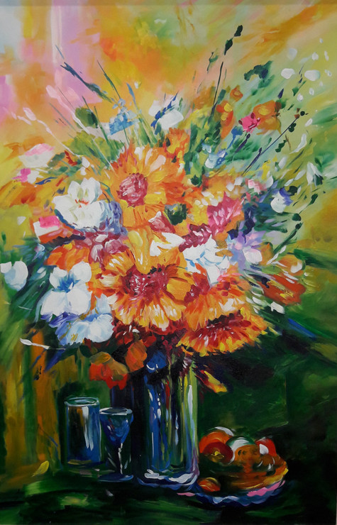 Flower painting (ART_6706_39480) - Handpainted Art Painting - 30in X 30in