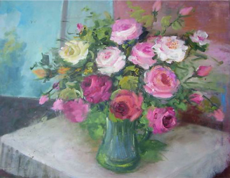 Flower Pot,Vase,Pink Flower Bunch,Roses,Rose Vase