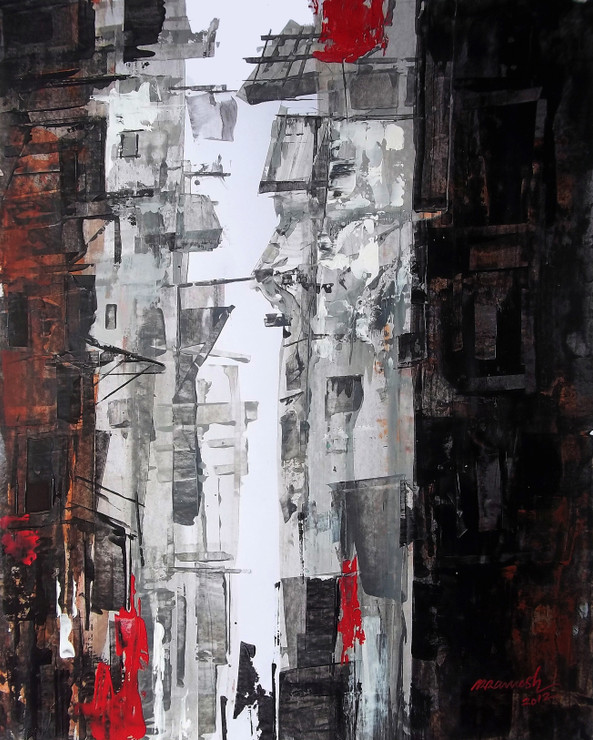 Street-2 (ART_1380_39782) - Handpainted Art Painting - 22in X 28in