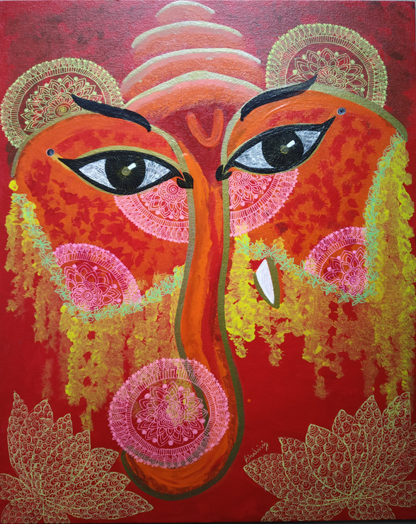 Gananaayaka- the Ganesha I see (ART_6807_39722) - Handpainted Art Painting - 16in X 20in