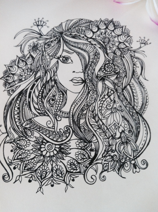 Zentangle garden fairy (ART_6842_39703) - Handpainted Art Painting - 8in X 11in