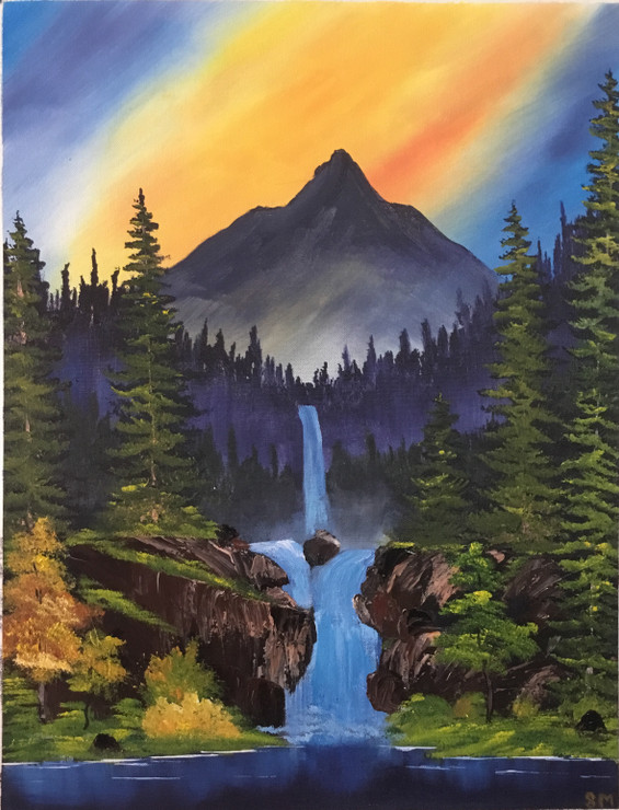 Waterfall (ART_6698_39904) - Handpainted Art Painting - 18in X 24in