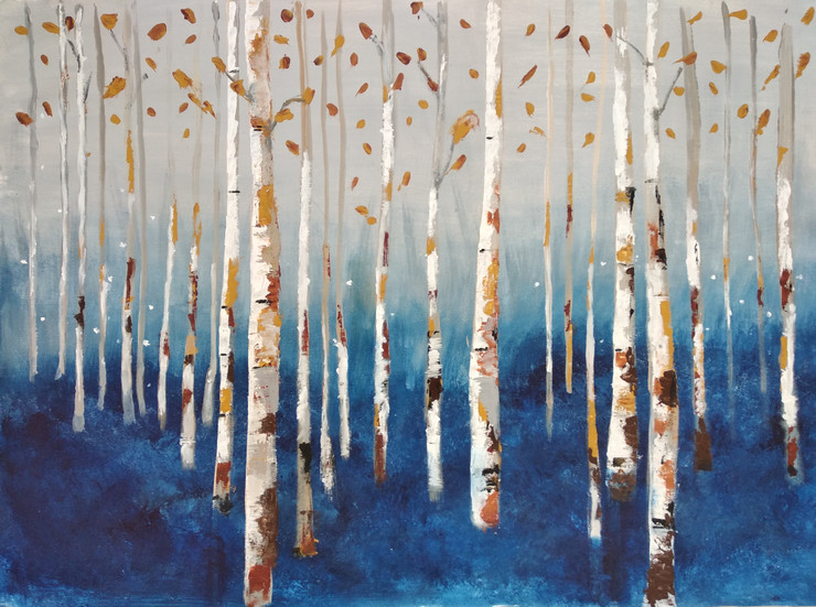 Nocturnal Copse Of Birch (ART_6549_37845) - Handpainted Art Painting - 41in X 29in