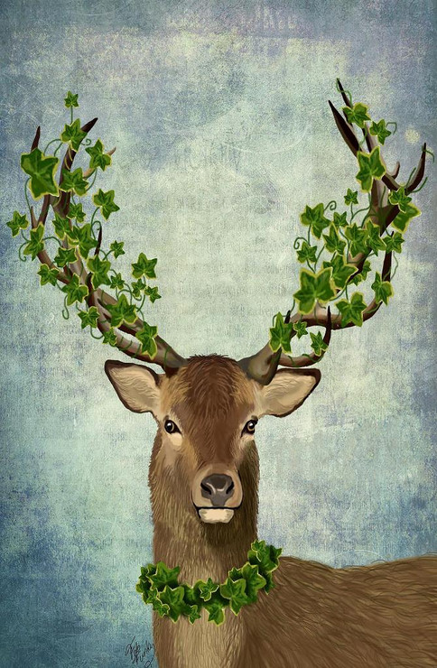 Deer With Maple Leaves (PRT_1278) - Canvas Art Print - 18in X 27in
