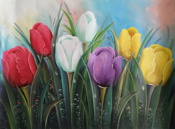 TULIP-1-S19 (ART_5368_40472) - Handpainted Art Painting - 36in X 24in