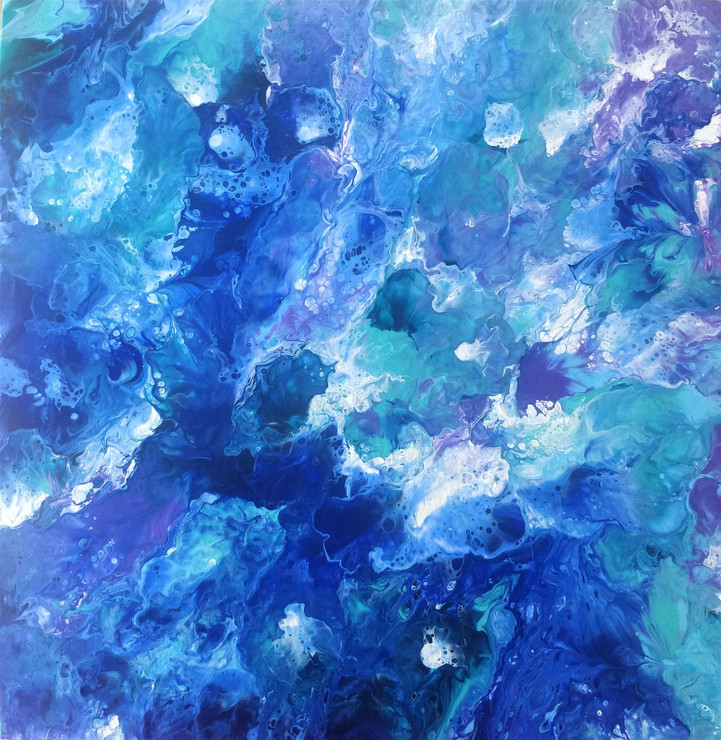 Into The Blue - Ocean Series (ART_6586_40564) - Handpainted Art Painting - 24in X 24in