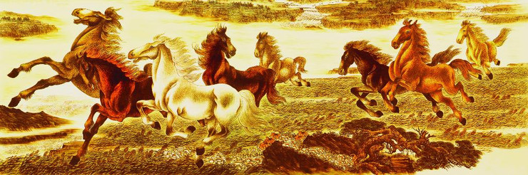 Vintage 7 Running Horses (PRT_1305) - Canvas Art Print - 41in X 14in