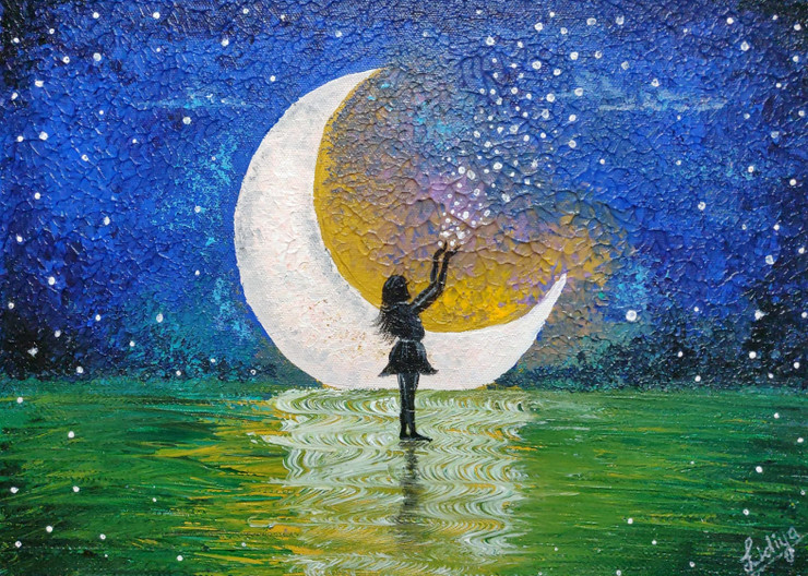 Moonlight (ART_6924_40508) - Handpainted Art Painting - 14in X 10in