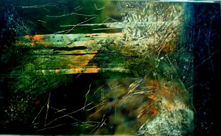 GREEN ABSTRACT (ART_1367_11458) - Handpainted Art Painting - 60in X 36in