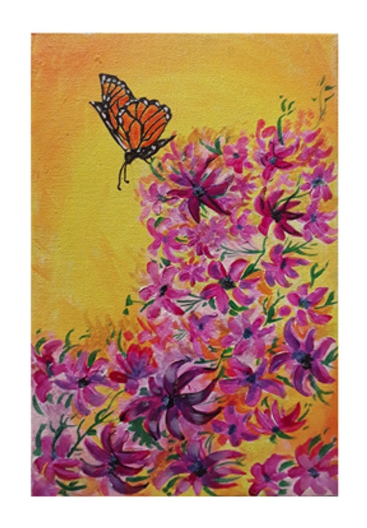 Flower and butterfly (ART_6998_40850) - Handpainted Art Painting - 8in X 12in