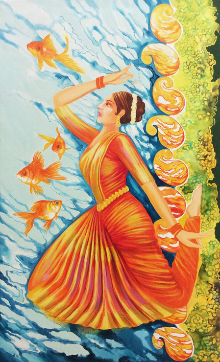 Bharata Natyam  (ART_6679_38630) - Handpainted Art Painting - 32in X 48in