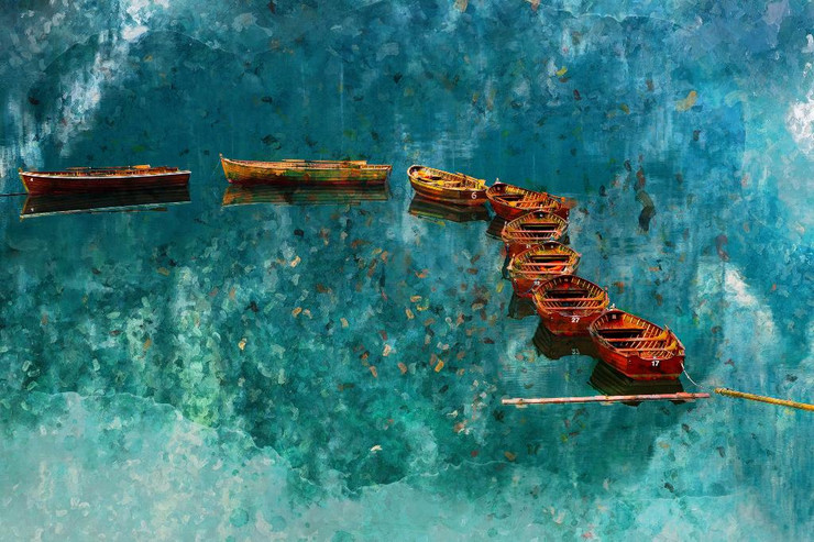 Boats In Lake (PRT_1705) - Canvas Art Print - 23in X 15in