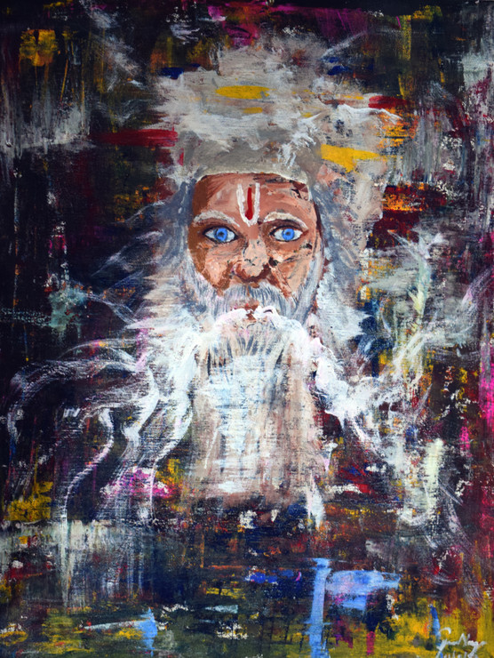 Sanyasi - Modern rendition of an Indian Saint (ART_6239_41174) - Handpainted Art Painting - 18in X 24in