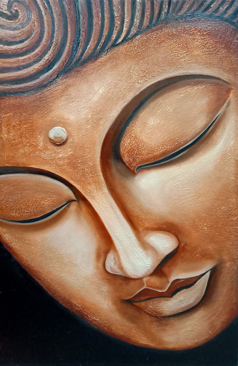 Buddha Face antique statue look (ART_6994_40895) - Handpainted Art Painting - 24in X 36in