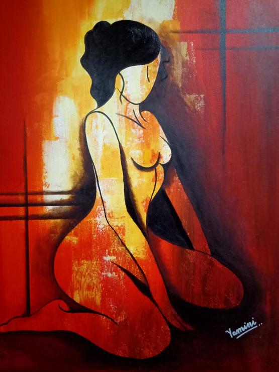 Lady Figure (ART_6994_40828) - Handpainted Art Painting - 18in X 24in