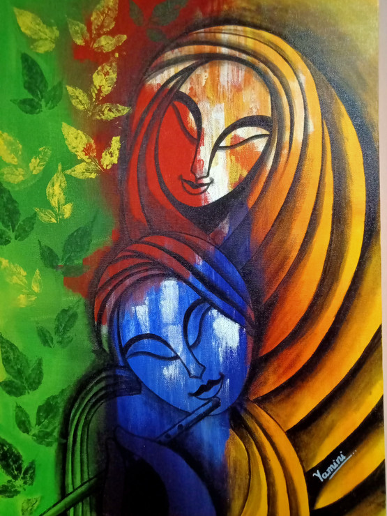 Radhe Krishna (ART_6994_40827) - Handpainted Art Painting - 18in X 24in