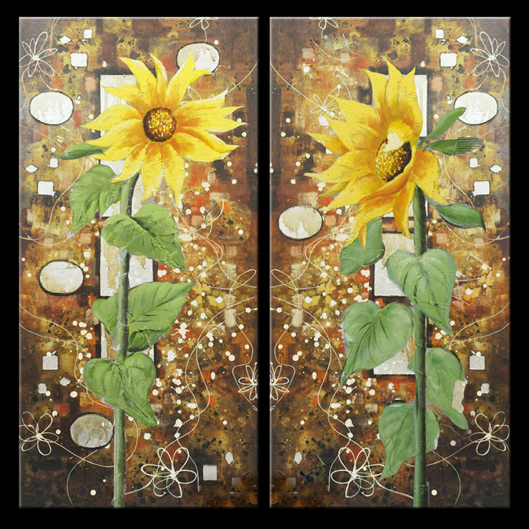 28GRP135 - 32in X 32in (16in X 32in each X 2 pcs.),Sunflower,Floral,28GRP135_3232,Canvas,Oil Colors,Yellow, Brown,Rs.3990,Florals;Multi Piece;Latest Collection;By Orientation and Size/Square/Medium (25in to 32in);Full Collection,Community Artists Gro