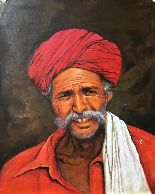 Indian village people  (ART_6706_41879) - Handpainted Art Painting - 18in X 24in