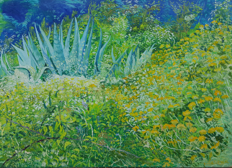 Agave along the way to Dubac (ART_7073_42009) - Handpainted Art Painting - 27in X 20in