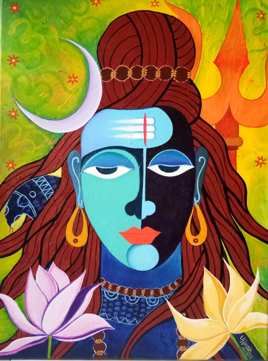 Shiva (ART_1243_42344) - Handpainted Art Painting - 18in X 24in