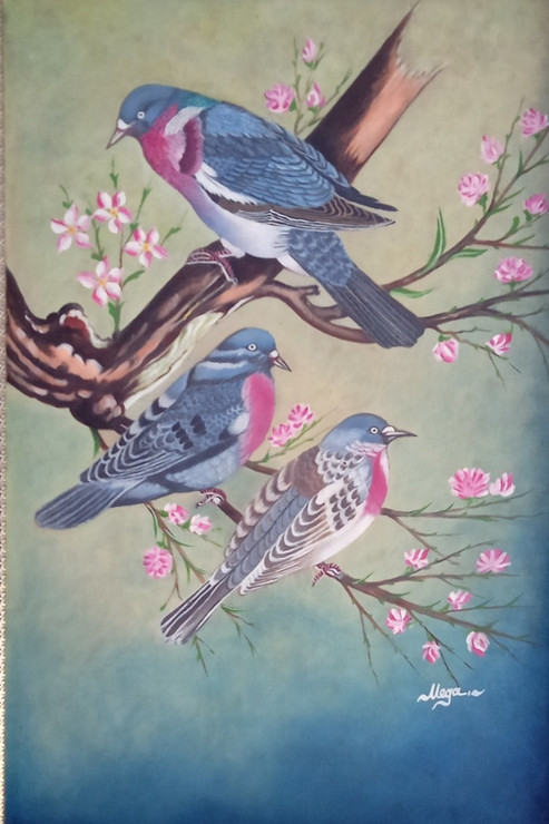 Birds On Tree Painting (ART_7104_42507) - Handpainted Art Painting - 18in X 24in