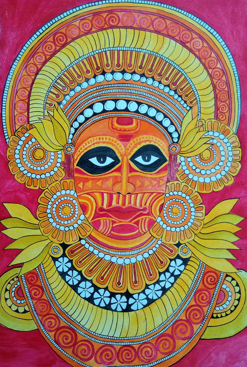 Theyyam  (ART_5791_42463) - Handpainted Art Painting - 17in X 21in