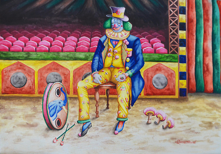 Clown (ART_4185_42638) - Handpainted Art Painting - 30in X 23in