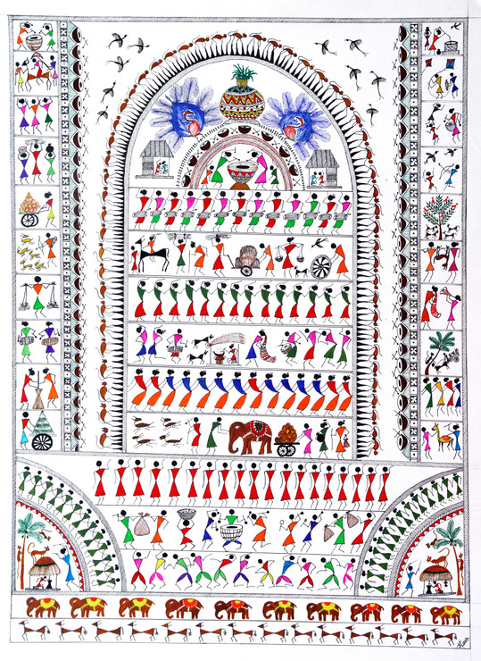 WARLI  ARTS (ART_2050_35749) - Handpainted Art Painting - 22in X 30in