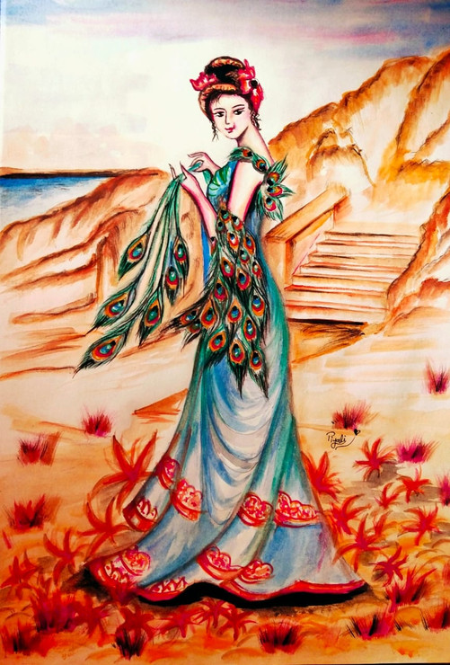 Vindesi angel (ART_5271_42713) - Handpainted Art Painting - 12in X 18in