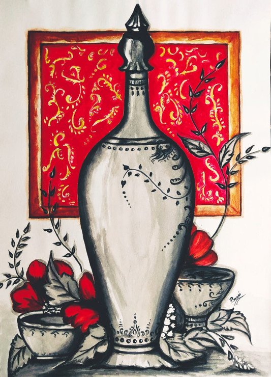 Flower vase (ART_5271_42693) - Handpainted Art Painting - 12in X 18in
