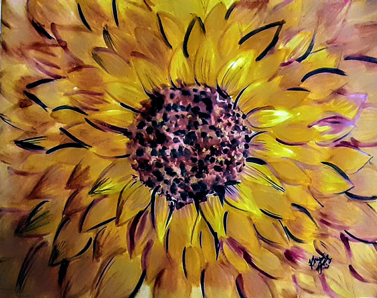 SUNFLOWER  (ART_7109_42860) - Handpainted Art Painting - 11in X 14in