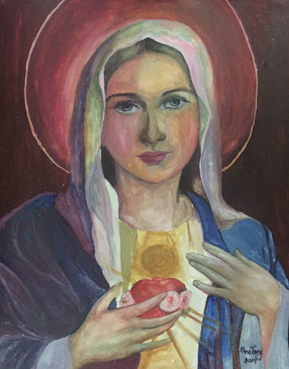 Mother of Jesus Christ (ART_674_42828) - Handpainted Art Painting - 13in X 16in