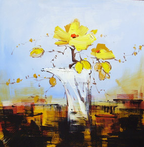 Yellow Flowers,Glass Vase,Vase with Flower bunch