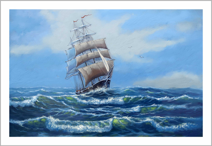 Landscape | Ship Struggling Against Sea | Eco-Friendly & Odorless Canvas Print (PRT_7026_41906) - Canvas Art Print - 31in X 21in