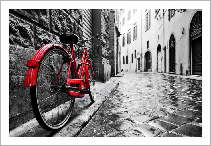 Cityscape | Retro Vintage Red Bike | Eco-Friendly & Odorless Canvas Print (PRT_7026_41697) - Canvas Art Print - 31in X 20in