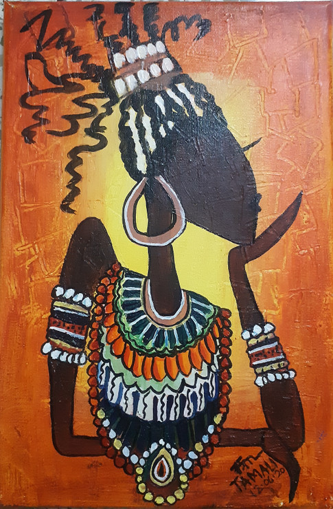 Nigro Lady (ART_7112_42496) - Handpainted Art Painting - 8in X 11in