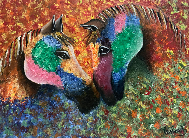 Horses in love (ART_7168_43080) - Handpainted Art Painting - 24in X 16in