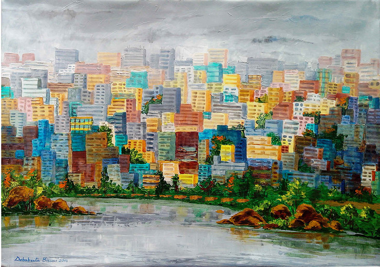 Cityscape 6 (ART_1301_43071) - Handpainted Art Painting - 32in X 23in