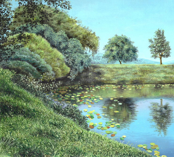 Little Pond (ART_5291_43204) - Handpainted Art Painting - 14in X 12in