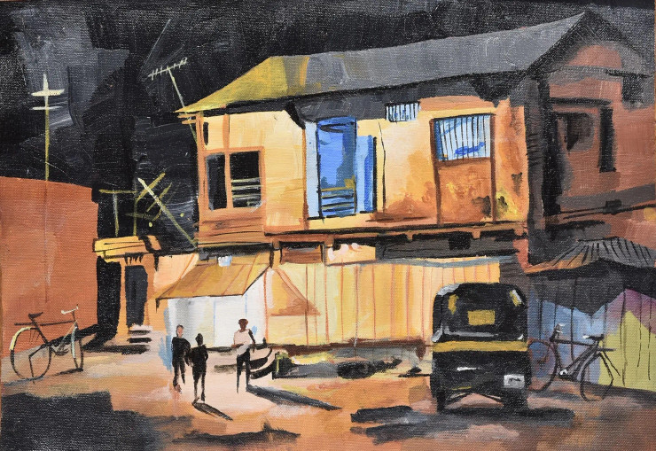 Colors Of Night (ART_7153_43142) - Handpainted Art Painting - 14in X 10in
