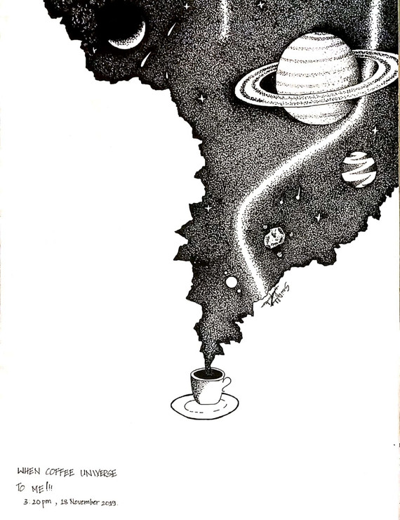 Universe in Coffee  (ART_7170_43115) - Handpainted Art Painting - 11in X 16in