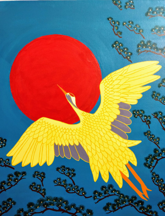 Golden Heron (ART_7138_42727) - Handpainted Art Painting - 24in X 30in