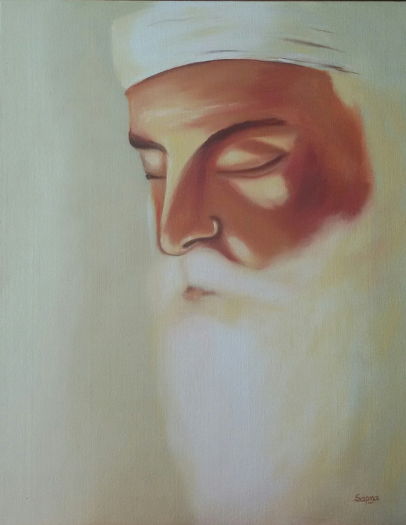 Guru Nanak Dev (ART_6955_42262) - Handpainted Art Painting - 16in X 20in (Framed)
