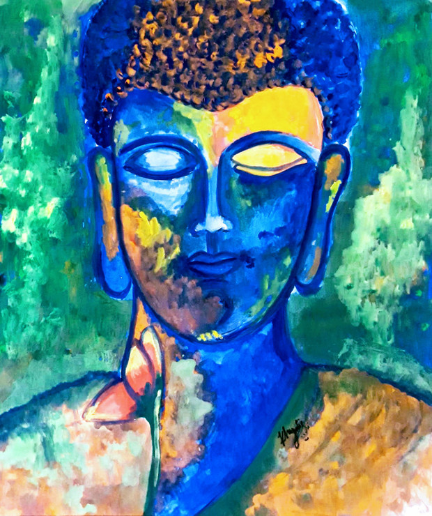 LORD BUDDHA  (ART_7176_43225) - Handpainted Art Painting - 11in X 14in