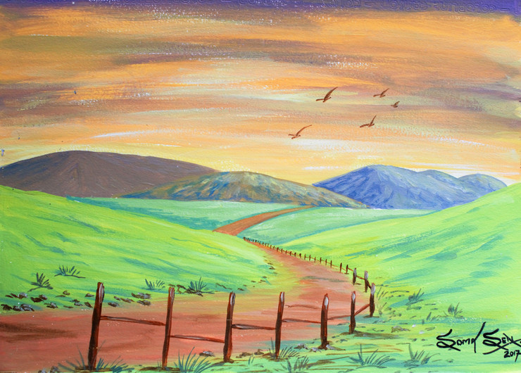 Solitary Way (ART_7084_43190) - Handpainted Art Painting - 13in X 9in