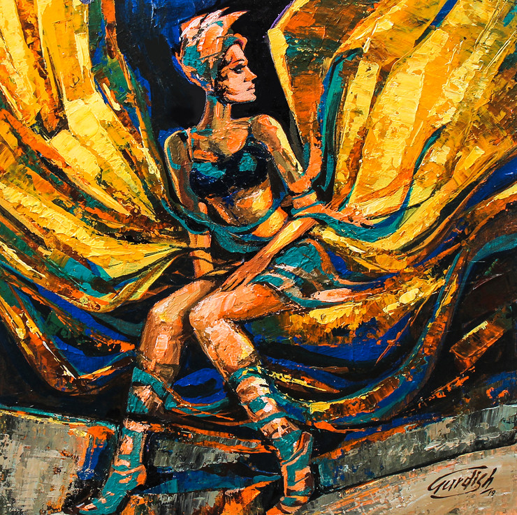 The Golden Wings-Angel Painting (ART_2571_43284) - Handpainted Art Painting - 18in X 18in