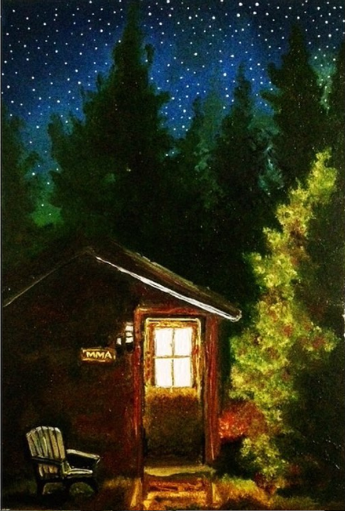 Cabin in the Woods (ART_1538_43309) - Handpainted Art Painting - 15in X 22in