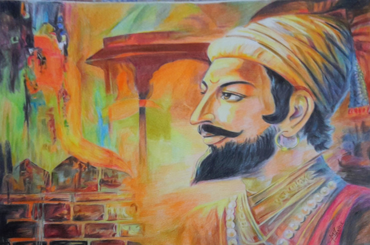 Chatrapati Shivaji Maharaj (ART_7153_43329) - Handpainted Art Painting - 16in X 11in