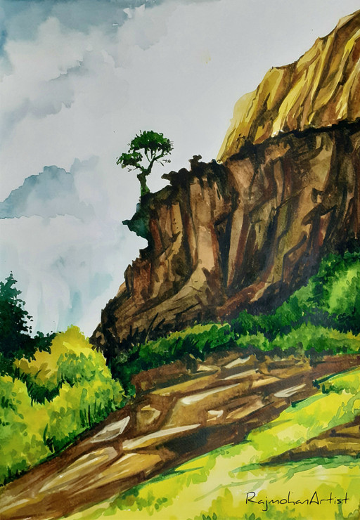 Rocky mountain  (ART_7156_43319) - Handpainted Art Painting - 11in X 16in